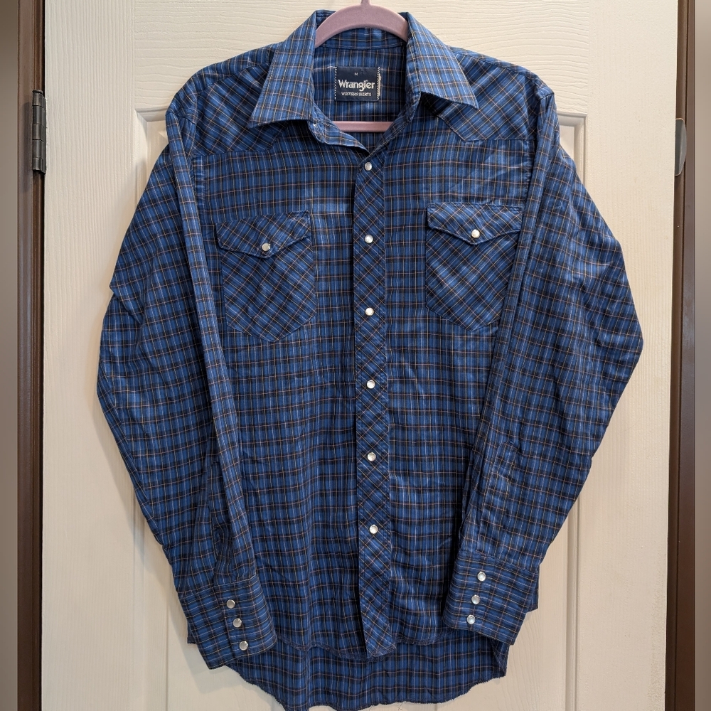 Wrangler Men's Blue & Orange Long Sleeve Button Up Size Medium